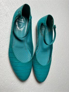 Rene Caovilla Vintage Turquoise Ballet Flats With Strap 37 Made In Italy Very Go
